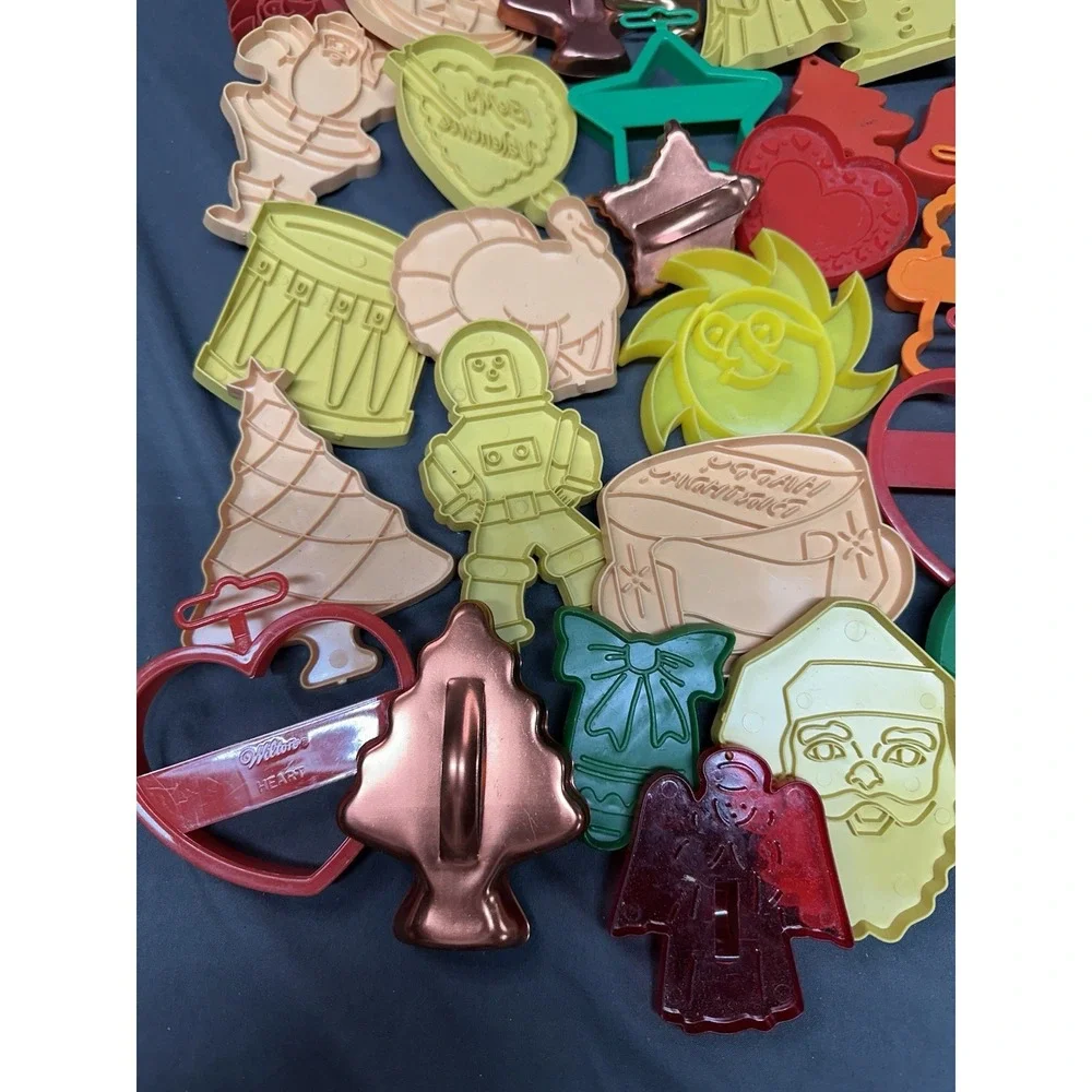 Vintage Lot of 38 Cookie Cutters Wilton Plastic Metal Holiday Christmas Birthday
